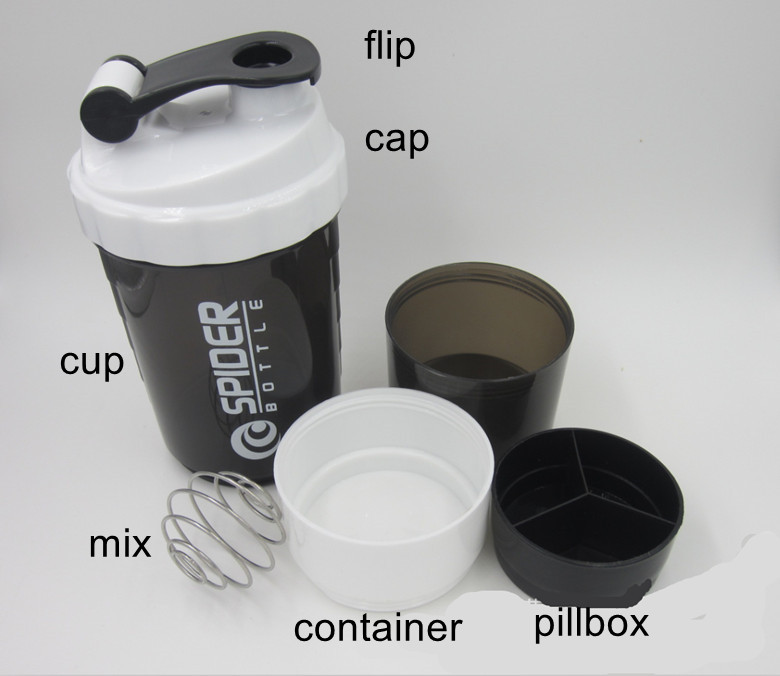 Spider Shaker Protein Bottle With Metal Ball Plastic Water bottle