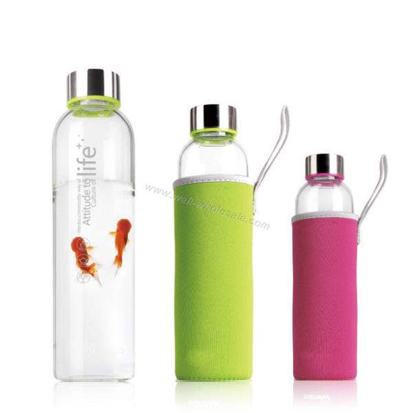 BPA Free 16 oz Glass Water Bottle Silicone Grip Flip Cap