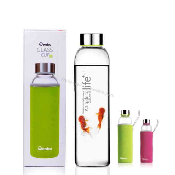 160/420/550ml glass water bottle with silicone sleeves BPA free