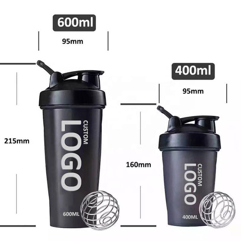 Custom Logo 400ml 600ml Black Large Sports Fitness Plastic Shaker Cups Blender Shaker Bottle Gym Protein Shaker Bottles