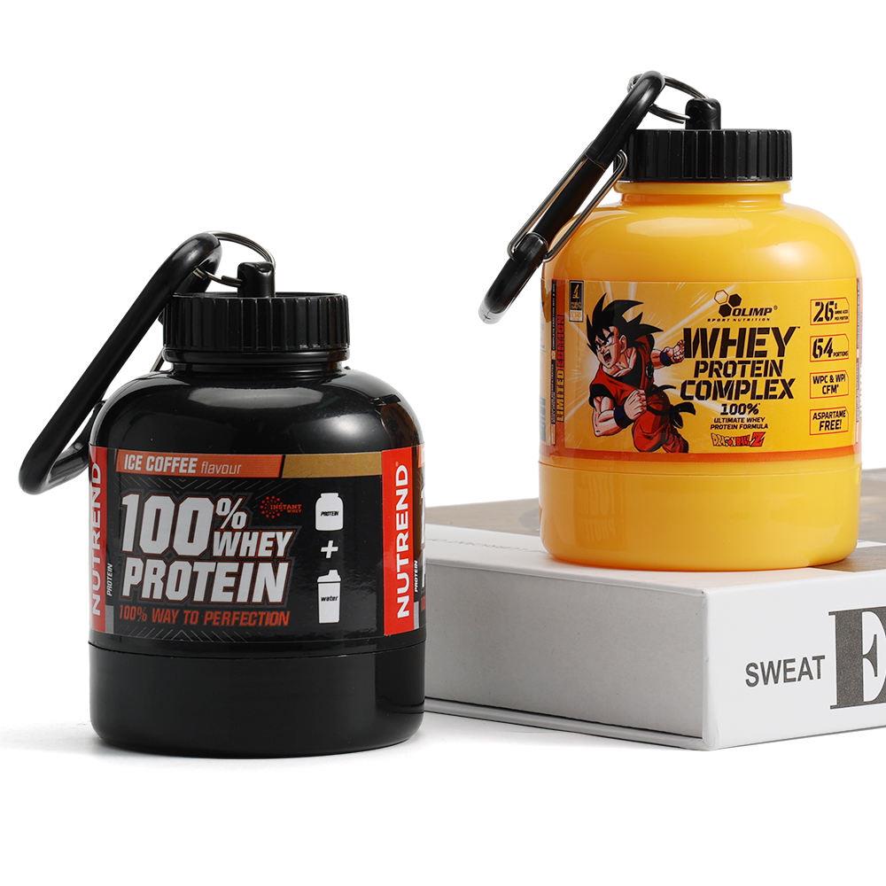 Portable Fitness Water Bottles 100ml 200ml Plastic Cups Mini Whey Protein Powder Container with Keychain