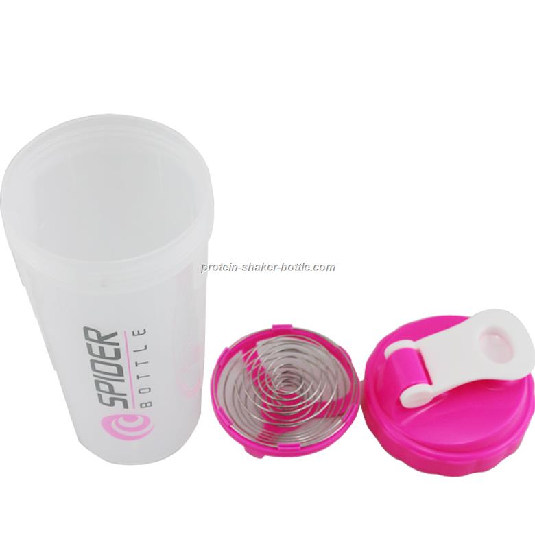 spider protein shaker cup Sports water bottle with inserted spring PINK Color 700ml