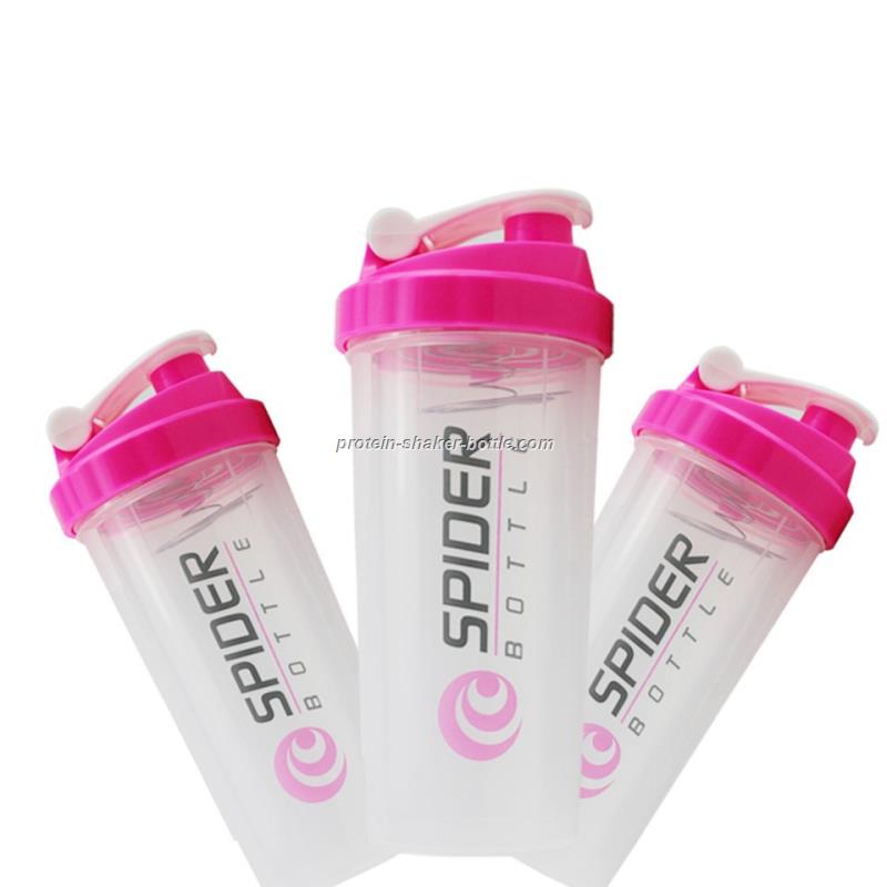 spider protein shaker cup Sports water bottle with inserted spring PINK Color 700ml