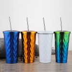Custom Stainless Steel Straw Cup Coffee Cup With Cover