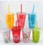 reusable PS plastic up 450ml 650ml customized color changing logo magic plastic cup with lid and straw