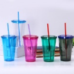 24oz / 700ml custom desgin pvc insert double wall thermal plastic cup with straw