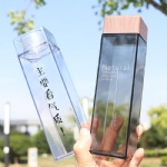 Square Shaped Drinking Water Bottle Imitate Wood Lid Plastic Water Bottle